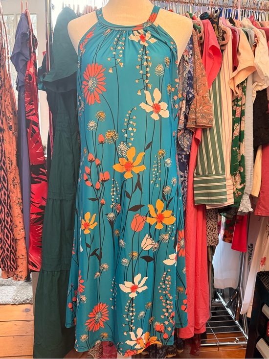 lily by firmiana Dresses & Skirts - Teal Floral Halter Midi Dress